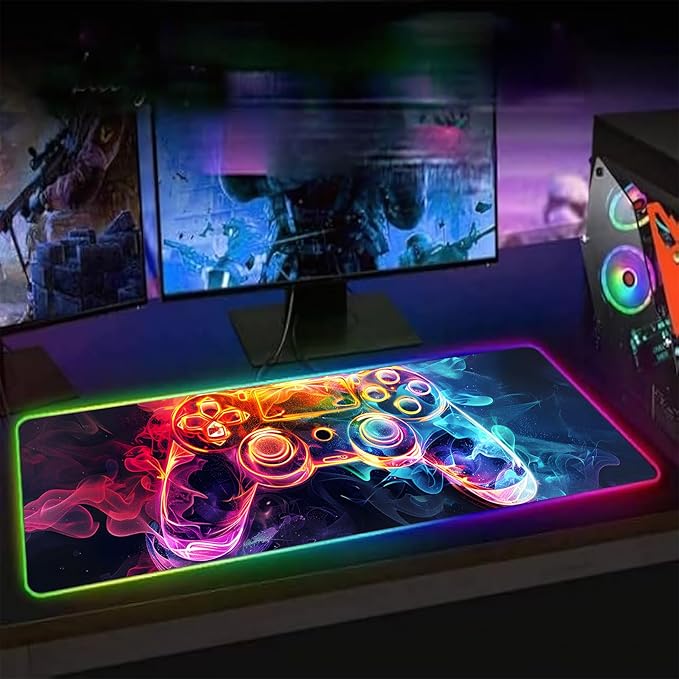 XL RGB Gaming Mouse Pad with 14 Light Modes - Light Up Gamer Mouse Pad,31.5 x 11.8in Non-Slip Gamepad Style Led Large Gamer Mousepad,Black Long Glowing Gaming Accessories for Desk, Waterproof