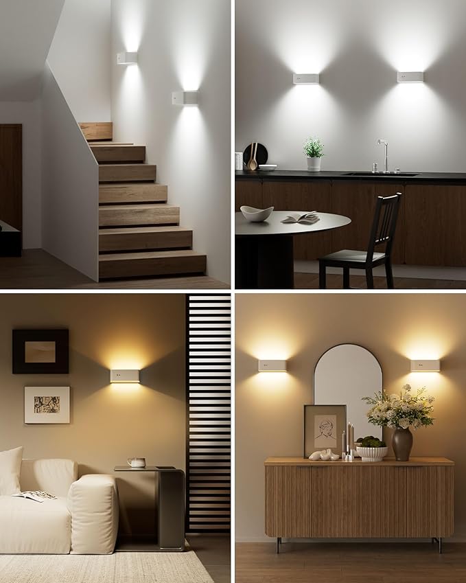 Motion Sensor Wall Sconce Indoor, 3 Colors Cordless Wall Lamp LED Wall Sconces Rechargeable Lamp, Remote Control, 8000mAh Battery Operated Wall Lights Brightness Adjustable for Bedroom White 1P