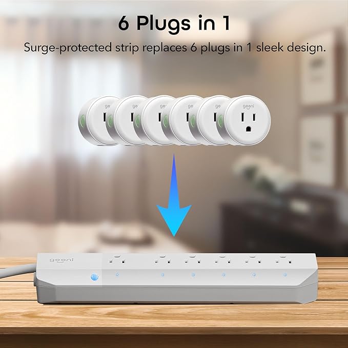 Geeni Smart Surge Protector Power Strip with 6 Wi-Fi Controlled Outlets, Real-Time Energy Monitoring, 3ft Extension Cord, App Control, Compatible with Alexa & Google Assistant, Smart Power Strip