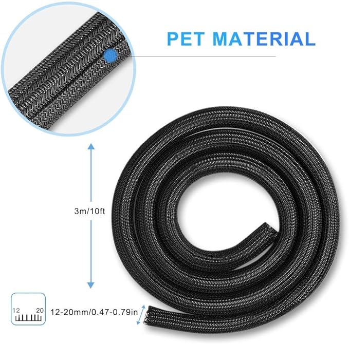 AGPTEK Cable Sleeve, 10ft - 4/5 inch Cable Management Desk Cord Cover Organizer Wire Hider for Home Office Computer TV Wire Loom Tubing Pet Proof Cord Protector from Cat Dog Chewing, Black