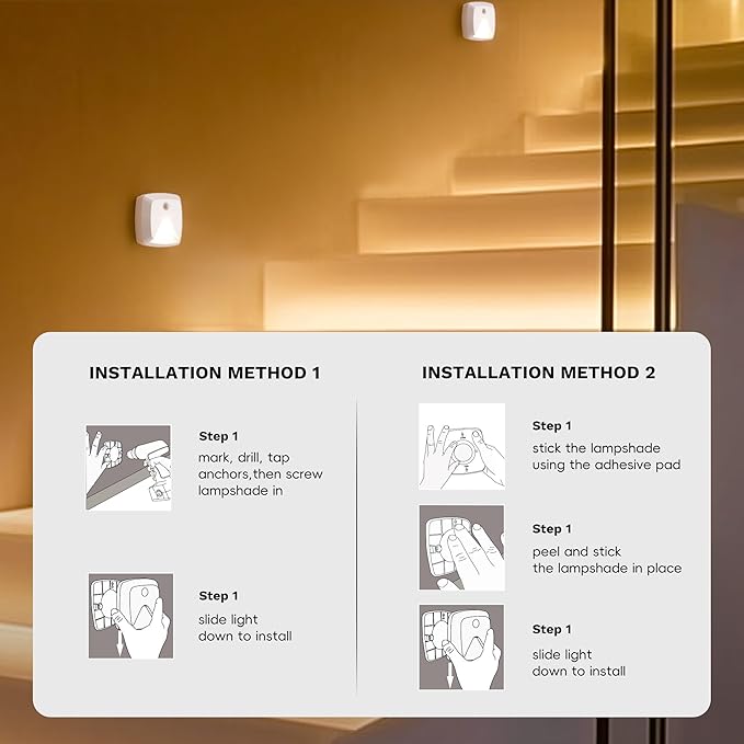 innofox 6-Pack Stick-on Motion Sensor Lights, Warm White LED Night Light, Stick-Anywhere Stair Lights, Closet Light, Battery Operated Wall Light for Kitchen, Hallway, Bedroom, Bathroom, Stairs