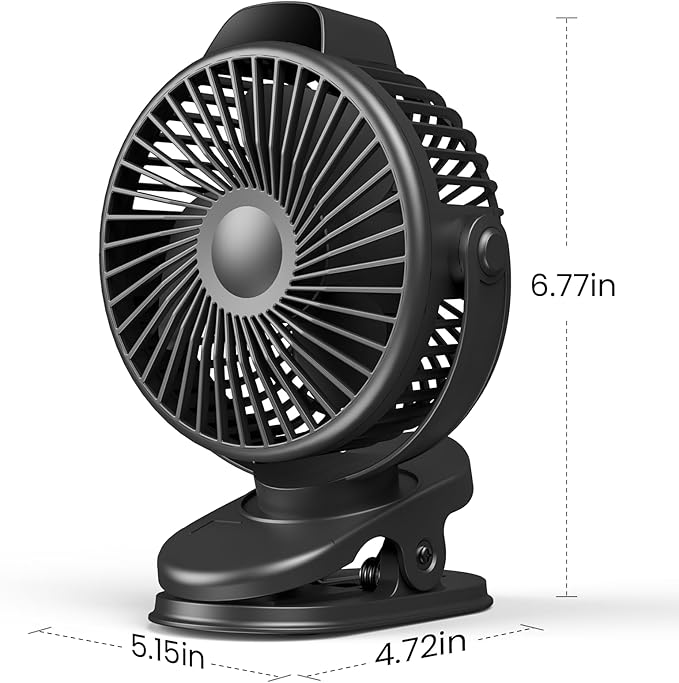 Koonie Portable Clip On Fan, Small Rechargeable Battery Operated, 3 Speed Mini clamp Fan With LED Display, 360° Rotate Personal Cooling Desk Fan for Stroller Bed Travel Camping Golf Gym