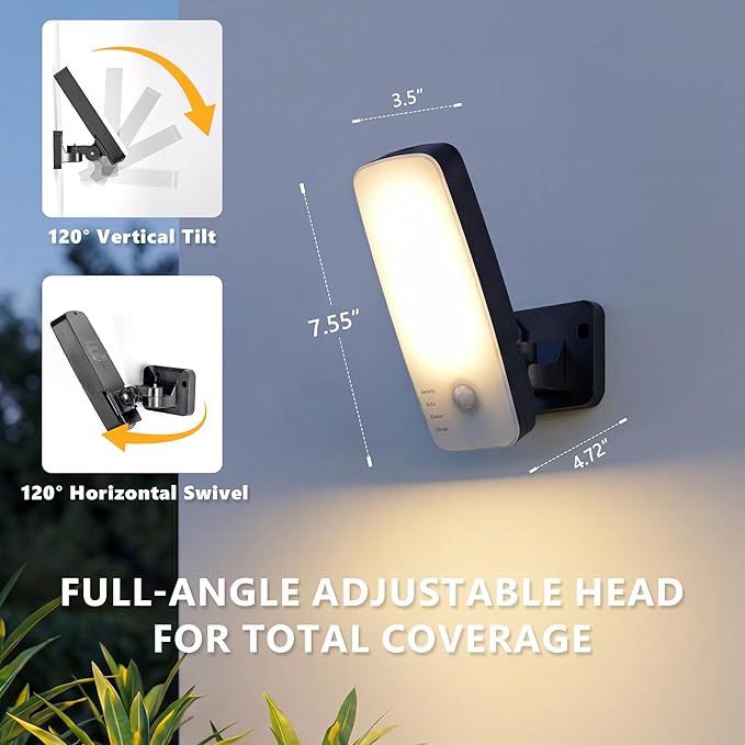 2 Pack Motion Sensor Outdoor Lights, 10000mAh Rechargeable Battery Operated Outdoor Wall Lights with Remote, 3 Modes, 3CCT Dimmable, IP65 Waterproof Outdoor Security Lights for Garage, Yard, Fence