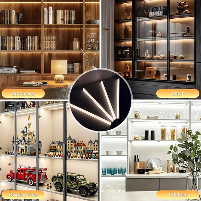 12" V-Shape Under Shelf Light Bar,Support Remote,APP & WiFi Alexa Voice Control,for Cabinet,Gun Safe,Closet,Counter,Book Shelf,Display Showcase,3000K Warm White,4Pack