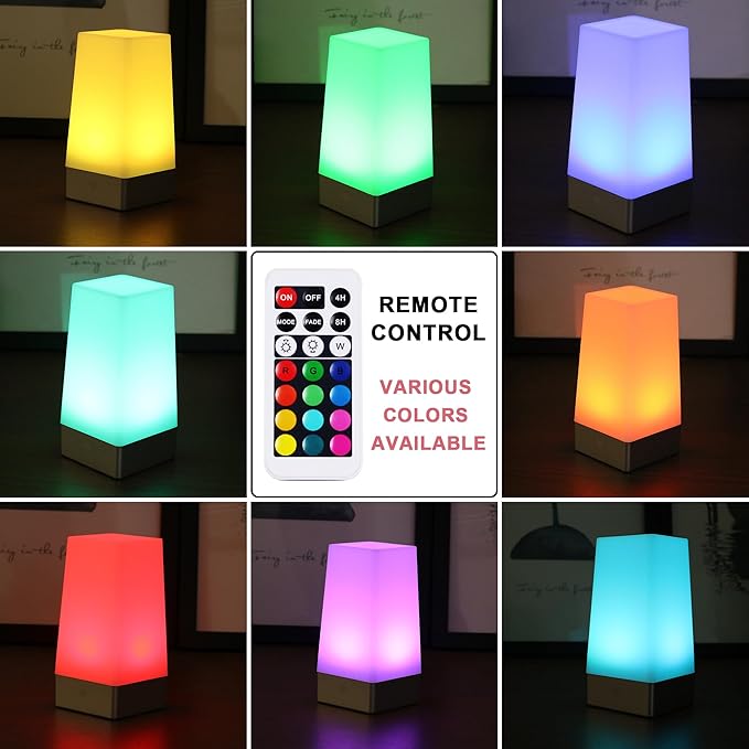 WRalwaysLX LED Square Night Light with Remote Control,Color Changing Table Lamp Battery Operated Lamp for Kids Room, Bedroom,Kitchen USE 3xAA Battery (not Include)