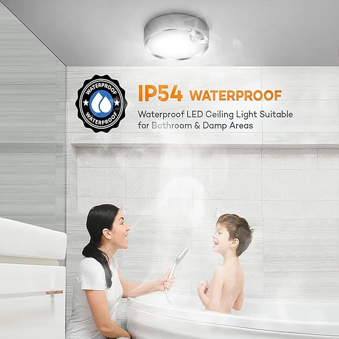 TOOWELL Motion Sensor Ceiling Light Battery Operated Indoor LED Ceiling Lights for Closet Hallway Pantry Laundry Stairs Garage Bathroom Shower Porch Shed Wall 400LM Motion Activated Light - 2 Pack