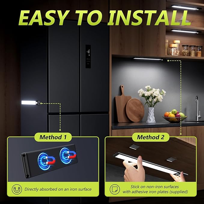 Mpotmiy 2 Pack 12" Under Cabinet Lights with Digital Display,2200mAh Rechargeable Motion Sensor Light Indoor,3 Color Temperatures, Magnetic Dimmable Closet Lights, Under Counter Light for Kitchen