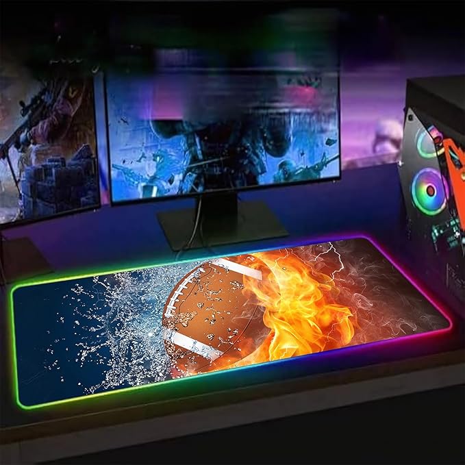XL RGB Gaming Mouse Pad with 14 Light Modes - Light Up Gamer Mouse Pad,31.5 x 11.8in Non-Slip Football Style Led Large Gamer Mousepad,Black Long Glowing Gaming Accessories for Desk,Waterproof