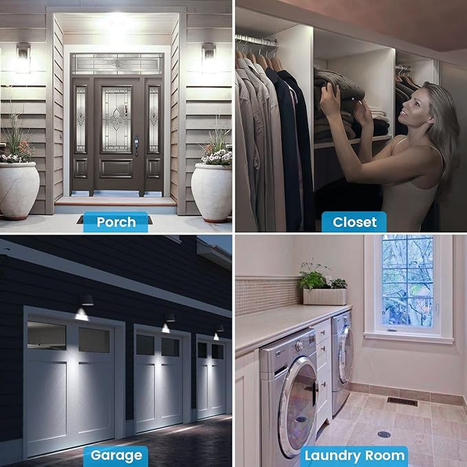 Motion Sensor Light Bulbs, Dusk to Dawn, 13W 100W Equivalent, Movement Activated Security LED Bulb, 5000K Cool White, for Outdoor Indoor, Porch Garage Basement Hallway Closet, 4 Pack