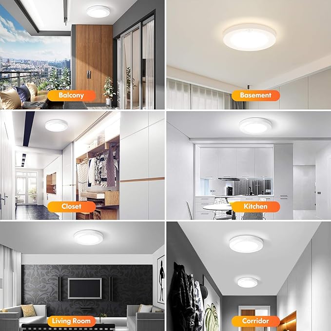 Motion Sensor LED Ceiling Light, 15W(100W Equivalent) & 1200LM, 3 Colors in 1(3000K/4000K/5000K), 7.5inch Flush Mount Lighting Fixture for Doorway, Stairway, Corridor, Pack of 2, Non-Dimmable, White