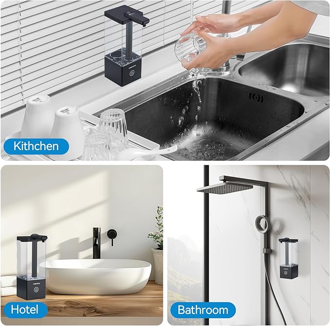 Automatic Soap Dispenser,Touchless Dish Soap Dispenser,16.5oz/490mL Wall Mounted,USB Rechargeable,3 Adjustable Soap Dispensing Levels,Liquid Hand Dispenser for Bathroom,Kitchen,Office(Black)