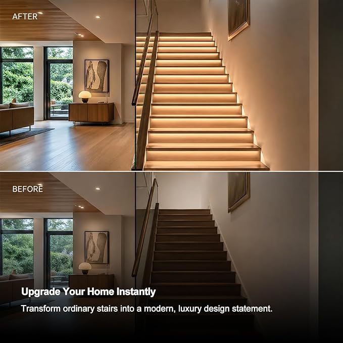 Smart Motion Sensor Stair Light for Indoor, No Wiring Required 40 inches Long COB LED Stair Lights Indoor with Remote Controller (Cool White 6000K, 16 Stairs)