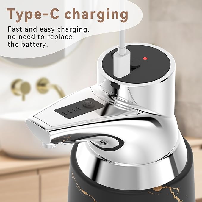Adjustable Automatic Soap Dispenser Touchless, Ceramic Material,4 Adjustable Levels, Type-c Rechargeable Operated Sensor Liquid Soap Pump,Touch-Free Hand Sanitizer Dispenser