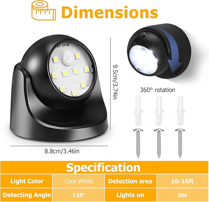 Motion Sensor Outdoor Lights - Outdoor Motion Sensor Light Battery Operated Wireless Spotlight Motion Detector Security Light Auto On Off for Porch Stair Hallway Garage Wall Shed (1 Pack)