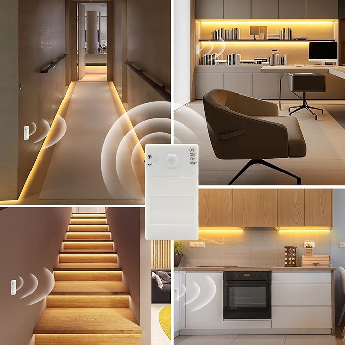 DBFAIRY 2 Pack COB Motion Sensor Strip Light Battery Operated, 6.6Ft 640 LED Cabinet Strip Lights High Bright with Sensor Lighting Mode for Wardrobe Stair Pantry Counter Cabinet Bed,2700K Warm White