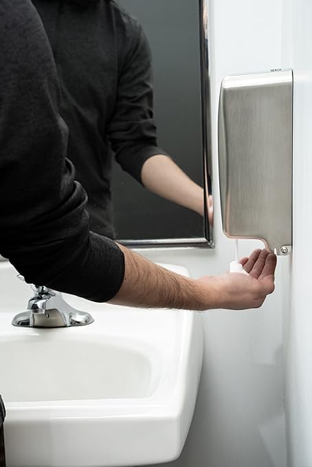 Bradley Diplomat Automatic Touchless Foam Soap/Sanitizer Dispenser for Commercial Restroom, Surface-Mounted, 27 oz Vertical Tank, ADA Compliant, Brushed Stainless Steel, Satin Finish, 6A01-11