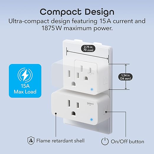 Geeni Smart Plug Mini 15A WiFi Outlet 2-Pack, Compatible with Alexa Google Home, No Hub Required, App Remote Control, UL Certified White