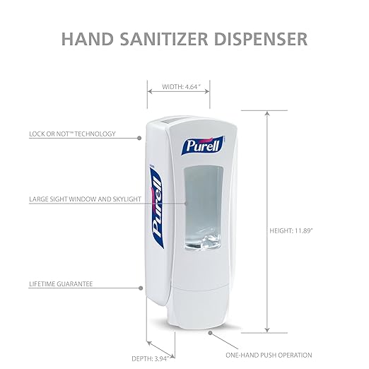 PURELL ADX-12 Push-Style Hand Sanitizer Dispenser, White, for 1200 mL PURELL ADX-12 Sanitizer Refills (Pack of 1) - 8820-06
