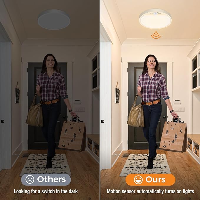 slochi 4Pack Motion Sensor Light Indoor Wired, 8.7 Inch 3000K/4000K/6500K Closet Lights Motion Sensored, 18W 1800LM Flush Mount Ceiling Light for Hallway Pantry Stairwell Porch, White