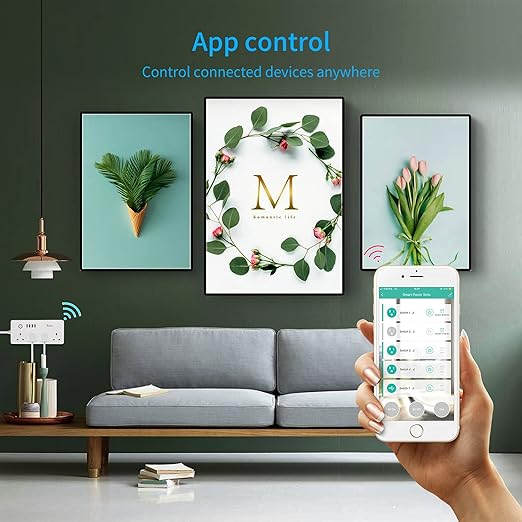 Jinvoo WiFi Smart Power Strip Surge Protector Extension Cord Multi Plug with 4 AC Outlets 4 USB Ports, No Hub Required, Works with Google Home