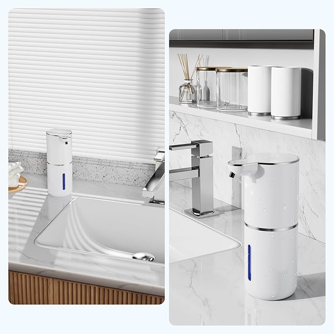 Fantictas Automatic Soap Dispenser,Touchless Automatic Foam Soap Dispenser 380ML, USB Charging 4 Adjustable Levels Wall Mount for Kitchen & Bathroom, Shower Soap Dispenser, White