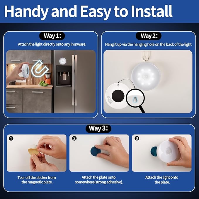 RGB LED Rechargeable Motion Sensor Light Indoor with Remote, Long-Lasting Battery, Bright & Dimmable, Stick-On Puck Night Light for Closet, Cabinet, Kitchen, Stairs, Shelves - Cool & RGB 2Pack