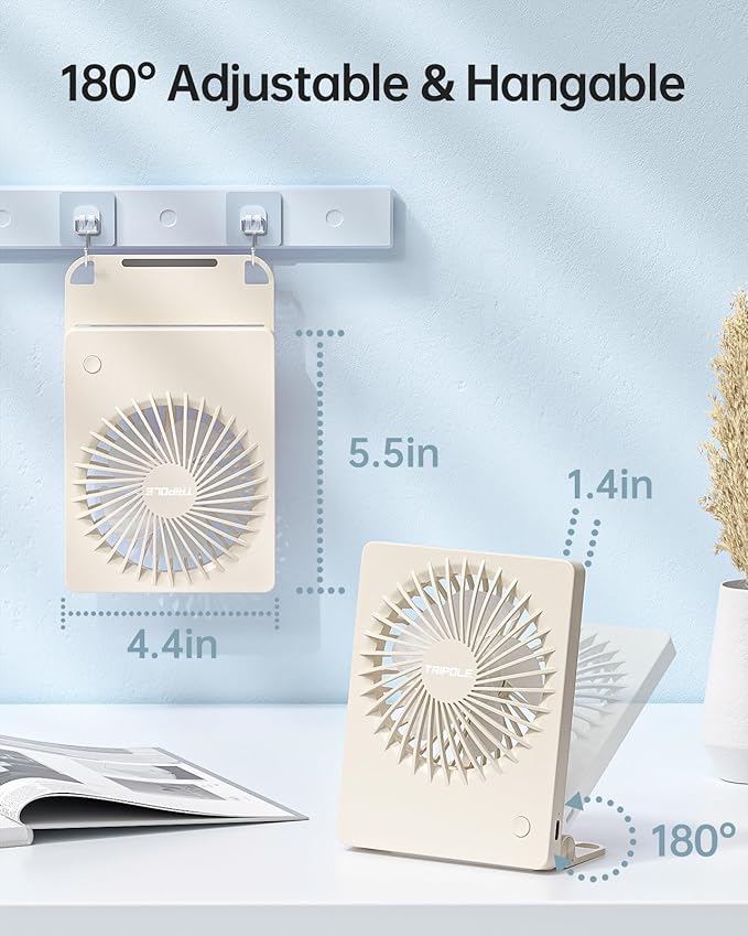 TriPole Mini Portable Desk Fan Rechargeable Ultra Quiet Small Fan 4.5 Inch Personal Travel Fan with 180° Tilt Folding and 3 Speeds Adjustable for Office Desktop Bedroom (Beige)