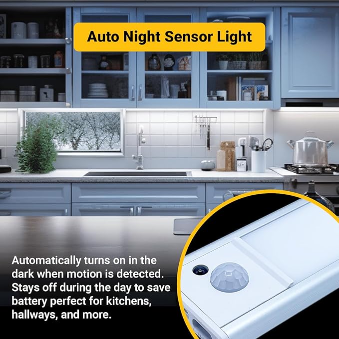 2 Pack Under Cabinet Lights 1500mAh, 40 LED Dimmable Closet Lights with 3 Adjustable Color Temperature, Rechargeable Battery Operated Motion Sensor, Under Cabinet Lighting for Kitchen,Closet (8 Inch)