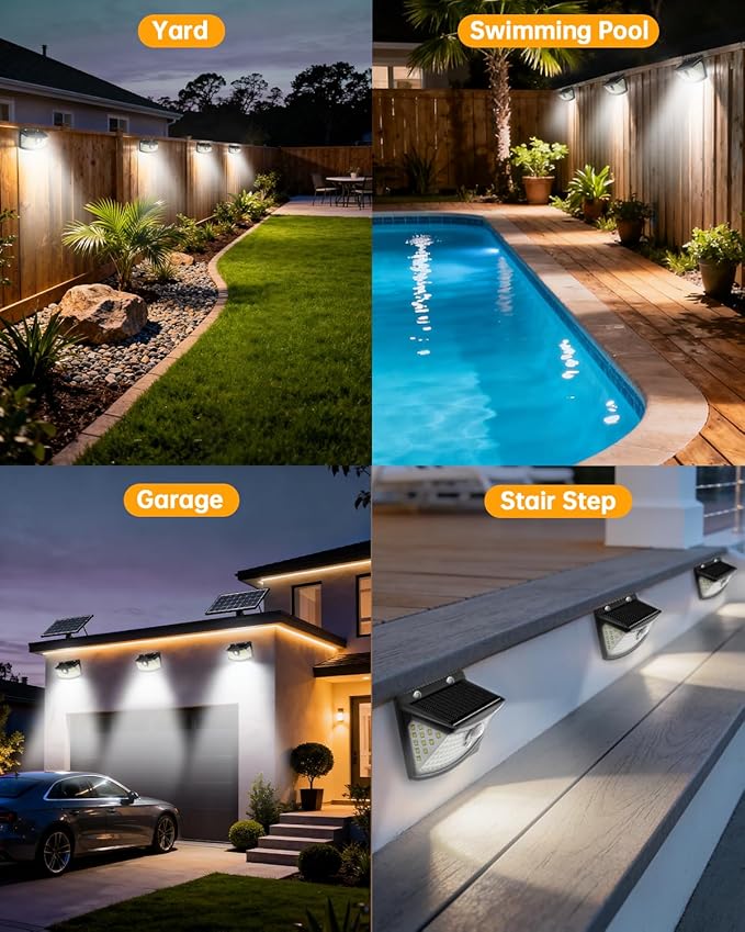 Aootek New Solar Motion Sensor Lights 120 LEDs with Lights Reflector,270° Wide Angle, IP65 Waterproof, Step Lights for Front Door, Yard, Garage, Deck (Black, Daylight White, 10-Pack)