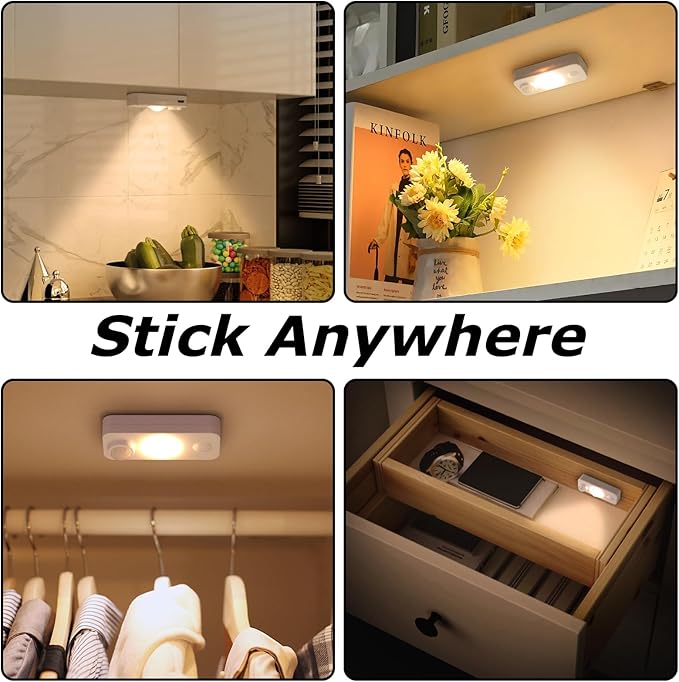 NIEGNOWOO LED Motion Sensor Puck Lights, Rechargeable Cabinet Lights, Stick on Wireless LED Night Light for Closet, Drawer, Shelf, Under Cabinet, Warm White 4Pack, USB Charging Cord Included