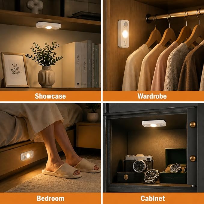 LightingWill LED Motion Sensor Puck Lights, Rechargeable Under Cabinet Lights, Stick on Wireless Night Lights, Dimmable Closet Lights for Drawer, Shelf, Hallway, Stairs, Warm White, 8 Pack
