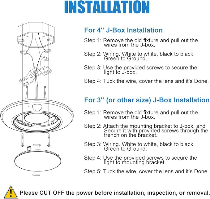Closet Lights Motion Sensored Indoor Ceiling Mount LED-10W 5000K Closet Stair Porch Ceiling Pantry Motion Activated Light 6-7/8 Inch 90CRI 600lm Hardwire to Junction Box, No Battery, Damp Rated 4 Pack