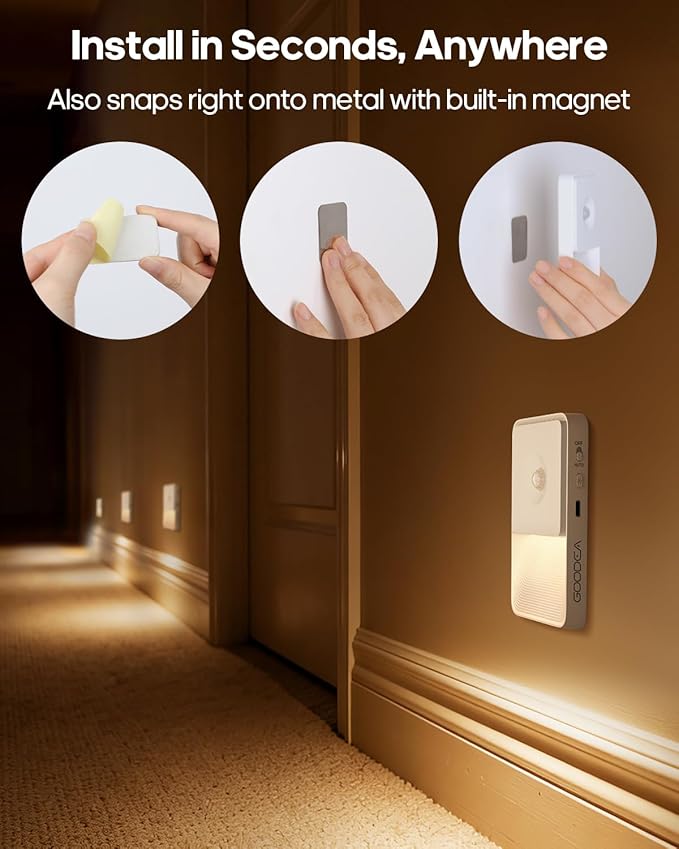 GOODEA Rechargeable Motion Sensor Night Lights for Stairs, Magnetic Stair Lights Indoor, Warm Dimmable Night Light for Hallway,Bathroom,Bedroom,Closet(4 Pack)