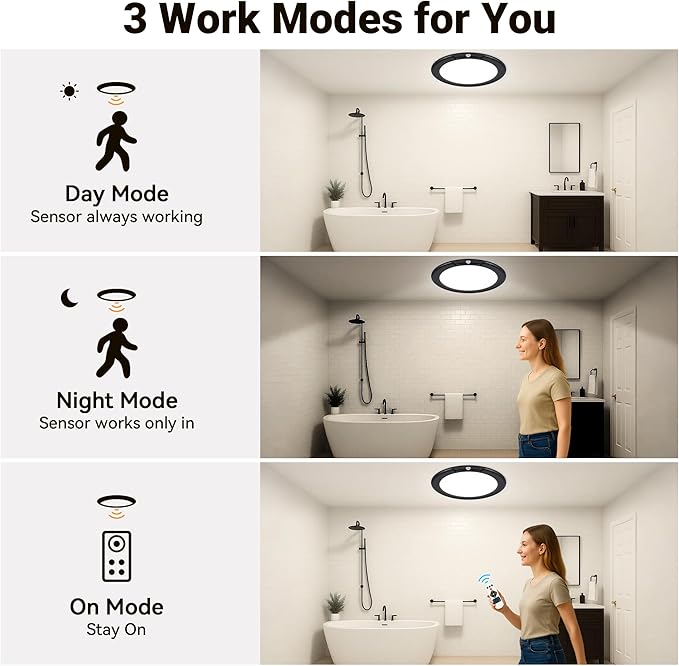 Wireless Closet Lights Motion Sensor - Black Rechargeable Ceiling Light Night Light Indoor, Battery Operated Led Lights for Bedroom with Remote, Living Room Bathroom Home & Kitchen Decor Lighting