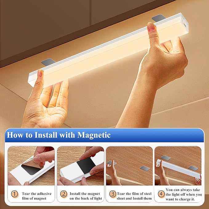 Under Cabinet Lights - Motion Sensor Light Indoor for Pantry, Closet, Kitchen, Bathroom - Battery Operated Magnetic Cabinet Lighting with Auto Off-4 Pack (Warm Light)