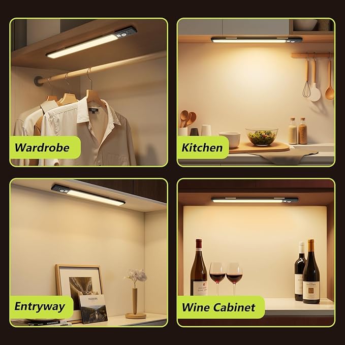 Mpotmiy 4 Pack 12" Under Cabinet Lights with Digital Display,2200mAh Rechargeable Motion Sensor Light Indoor,3 Color Temperatures, Magnetic Dimmable Closet Lights, Under Counter Light for Kitchen