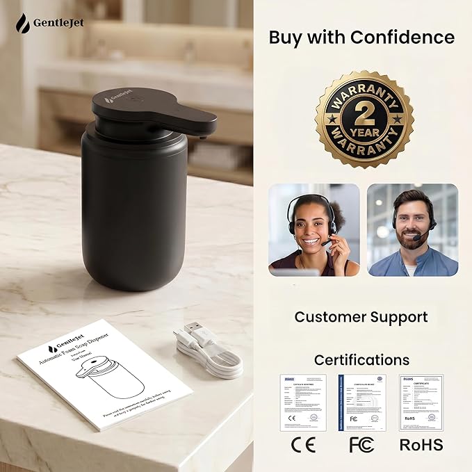 GentleJet SimpleFoam Automatic Foaming Soap Dispenser Touchless Sensor, USB-C Rechargeable, IPX5 Waterproof, Dual Output for Bathroom Kitchen Sink, ABS Compact Design