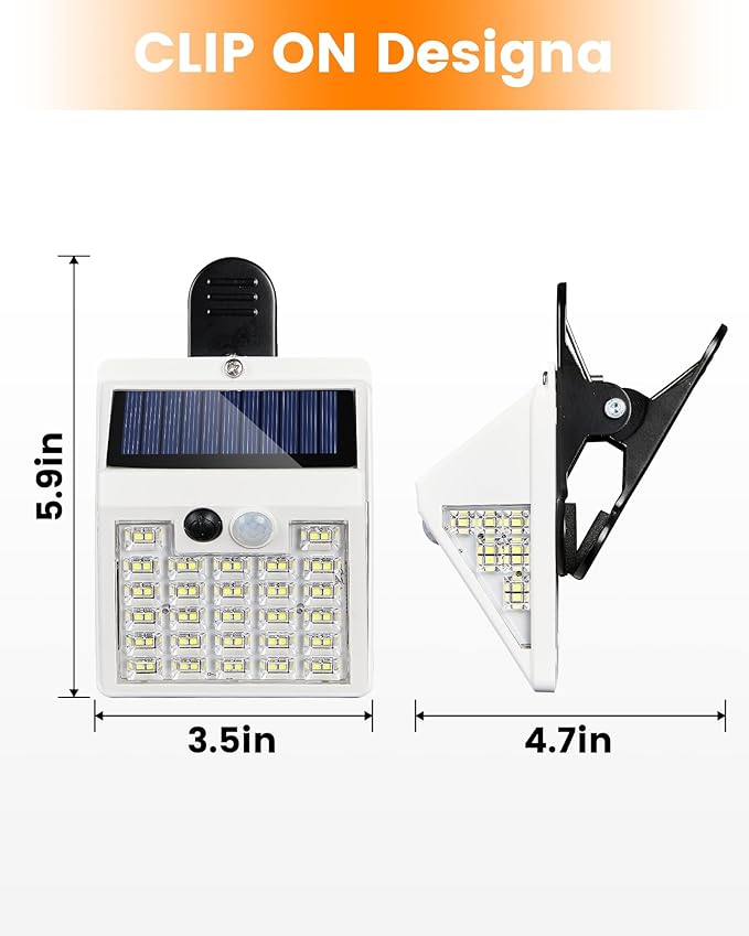 Clip On Solar Lights Outdoor,Motion Sensor Outdoor Lights, 72LEDs 600LM Clip on Solar Fence Lights Outdoor Waterproof LED,Solar Lights for Wall Fence,Deck, Gutter,Camping (1, White)