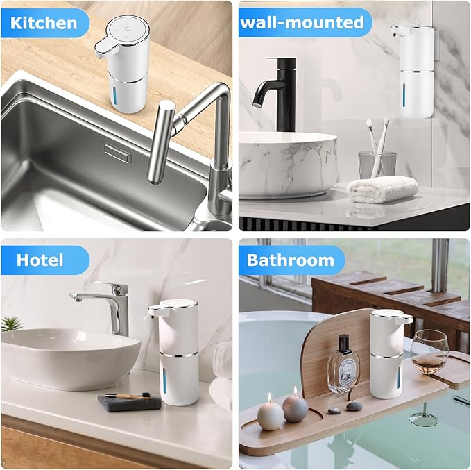 4 Pack Automatic Soap Dispensers,12.8oz/380ml USB Touchless Automatic Foaming Soap Dispenser,Rechargeabled Wall Mounted Smart Soap Dispenser for Bathroom Kitchen Dish Soap