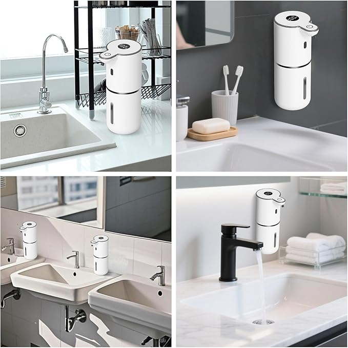 OHIFAST Automatic Liquid Soap Dispenser Touchless, USB Rechargeable Smart Hand Soap Dispenser, 6-Level Adjustable, 12.8oz/380mL Wall Mounted for Bathroom Kitchen Accessories Dish Soap-White