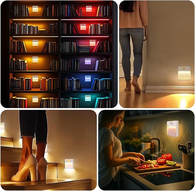 Guankai 8 Pack Rechargeable Motion Sensor Stair Light for Indoor, RGBW Battery Operated Closet Lights, Stick On Night Lamp, Motion Activated Magnetic Lighting Lamps for Step,Cabinet,Hallway,Bathroom