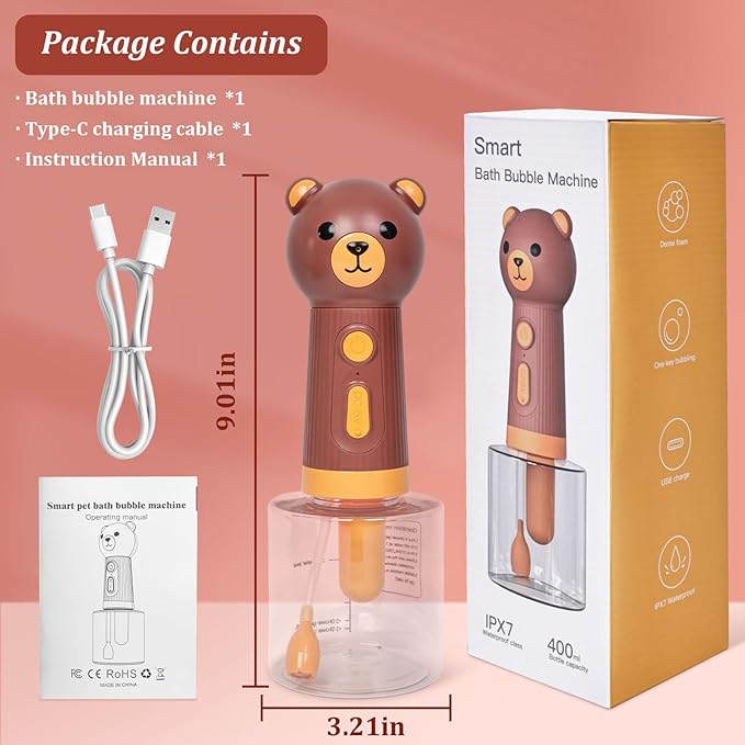 Electric Foaming Shampoo Dispenser for Dog and Cat Bathing, Rechargeable Soap Dispenser for Pet Bathing, Bathroom, Kitchen Sink, Toilet Cleaning