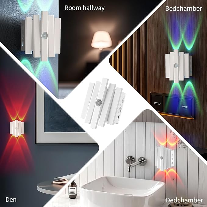 Rechargeable Motion Sensor Night Light, Magnetic RGB Color Changing LED Ambient Lighting, Compact Battery Operated Indoor Wall Light for Hallway, Stairs, Bathroom & Kids Room