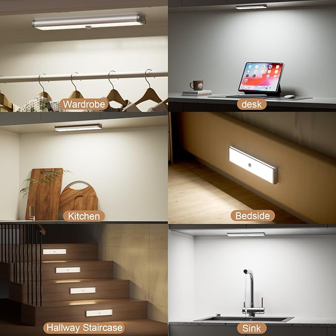 Under Cabinet Lighting,Rechargeable Motion Sensor Light Indoor Night Lights with Remote,58LED RGB under cabinet lights Bar,15Colors Wireless Under Counter Light Closet Lights for Kitchen,5pack
