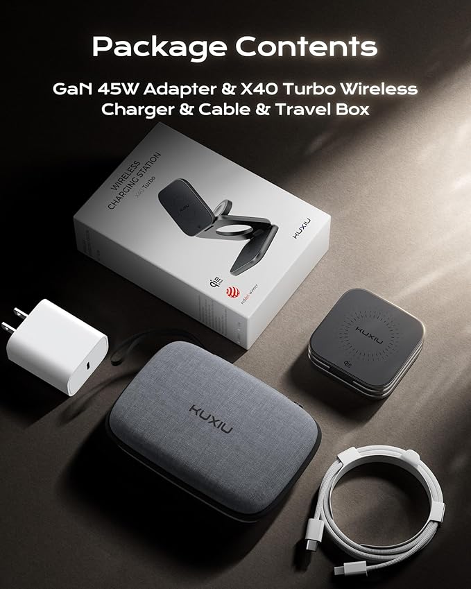 KU XIU Qi2.2 25W Magnetic Wireless Charger, Foldable 3 in 1 Travel Charging Station for iPhone 17/16/15/14/13/12, 5W for Apple Watch & AirPods, Aluminum Alloy Design, 45W GaN Adapter Included, Gray