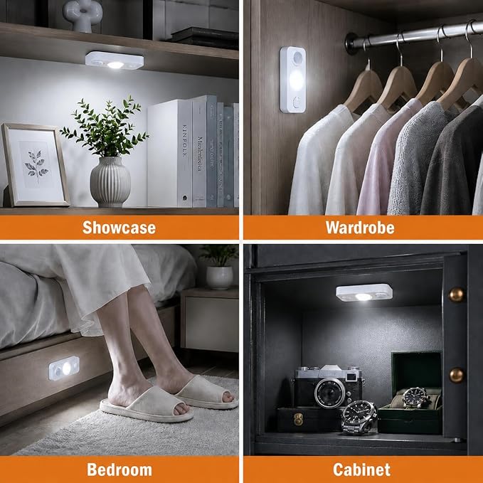 LightingWill LED Motion Sensor Puck Lights, Rechargeable Under Cabinet Lights, Stick on Wireless Night Lights, Dimmable Closet Lights for Drawer, Shelf, Hallway, Stairs, Daylight White, 8 Pack