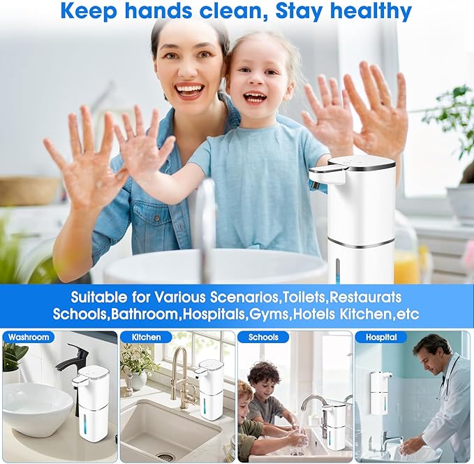 2 Pack Automatic Liquid Soap Dispenser,Touchless Soap Dispenser,13.5oz/400ml Rechargeable Wall Mounted Smart Dispenser for Bathroom Kitchen,Easy for Toddlers(White)