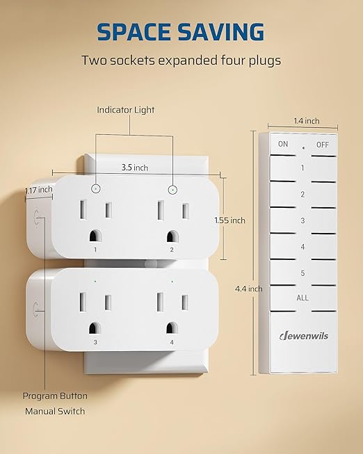 DEWENWILS Remote Control Outlet, Indoor Remote Outlet 2 Pack with 4 Independent Control & 1 All Control, Remote Outlet Switch for Lamp, Fan, Vacs, Light, 100FT Range, 15A/1875W
