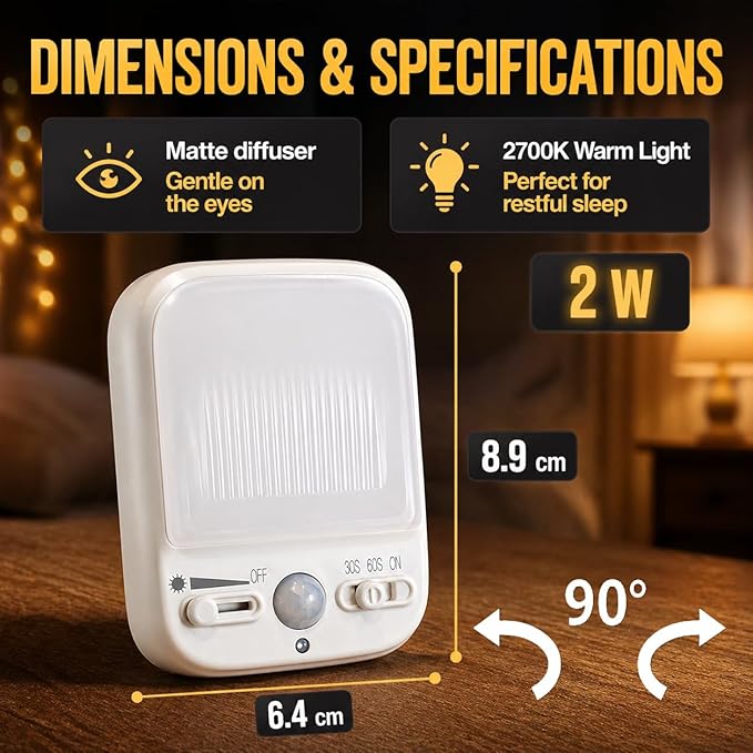 Night Sensor LED Motion-Activated Night Light Rotatable Dusk to Dawn AC Outlet Plug-in Wall Night Sensor Light for Bedroom Hallway Stairway Garage Basement Corridor Indoor