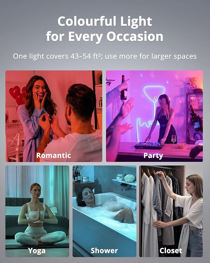 Combuh 2 Pack Rechargeable RGB Ambient Shower Light Waterproof Inside, LED 13 Color Changing Mood Lighting for Bathroom Cordless Battery Operated Stick on Ceiling Lamp with Remote for Bathtub Bedroom